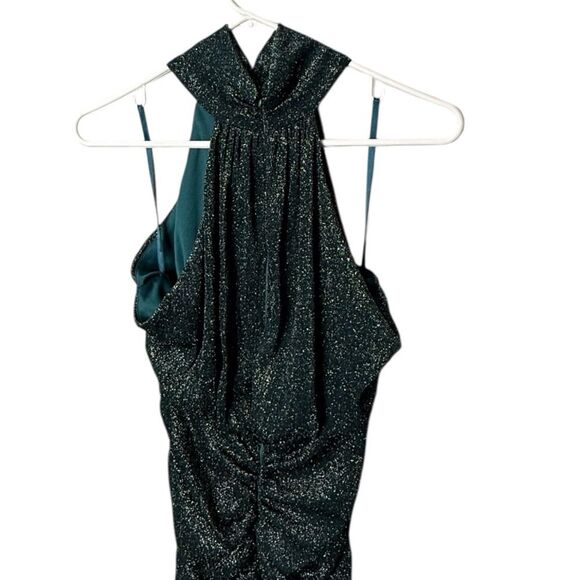 AX Paris Teal Sparkle High Neck Ruched Midi Dress size 12 - Picture 8 of 10